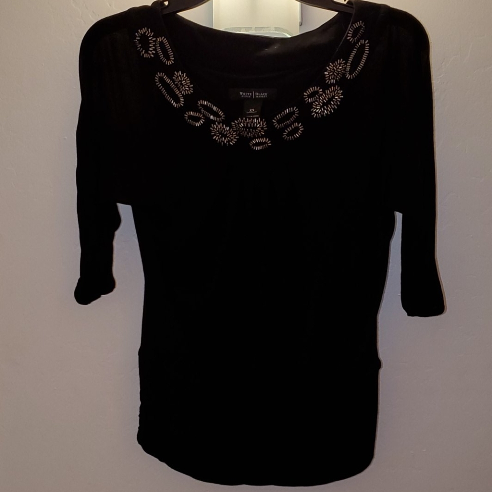 WHBM Embellished Blouse with Sheer Sleeves